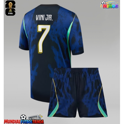 Camiseta Brasil Vinicius Junior #7 Segunda Equipación Replica Mundial 2026 para niños mangas cortas (+ Pantalones cortos)